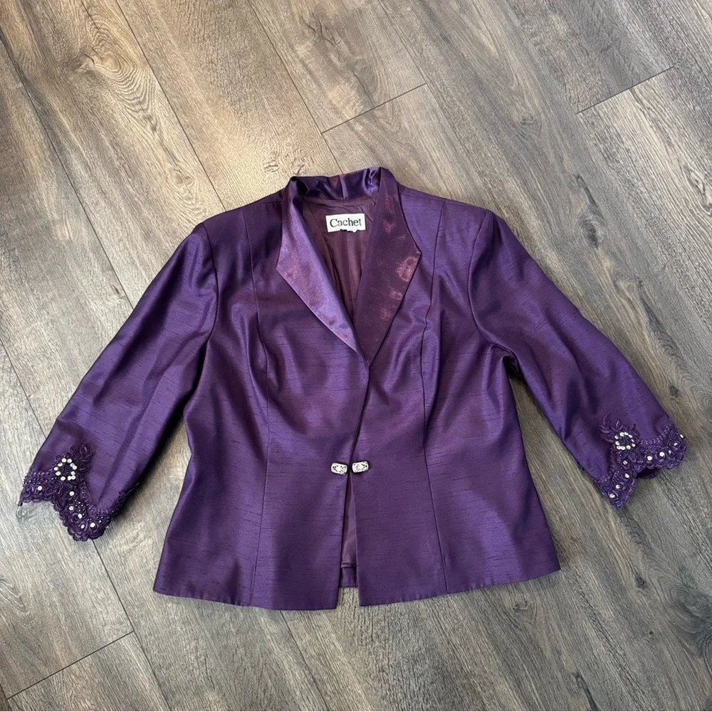 Cachet Rich Purple Blazer with Decorative Cuffs